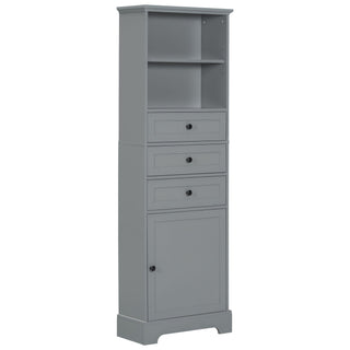 Tall Storage Cabinet With 3 Drawers And Adjustable Shelves For Bathroom