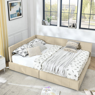 Mid-Century Storage Upholstered Tufted Bed Frame With Backrest And Armrests