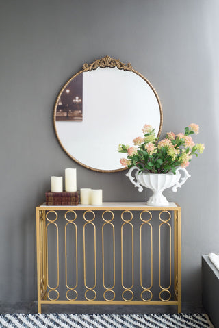 Classic Design Mirror With Baroque Inspired Frame For Bathroom, Entryway Console Lean Against Wall