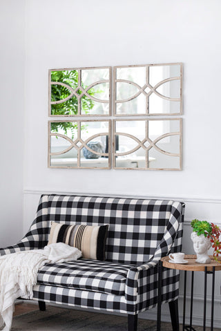 Rectangular Wooden Wall Mirror With Antique Frame, Vertical Or Horizontal Home Decor For Living Room (Set of 2)
