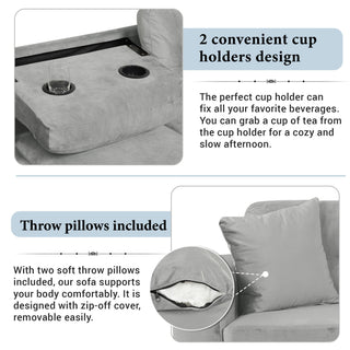 Modern Sectional Sofa With Storage Ottoman, L - Shape Couch With 2 Pillows And Cup Holders
