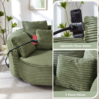 Swivel Accent Barrel Chair With Adjustable Phone Holder, 5 Pillows For Living Room