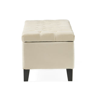 Button Tufted Diamond Stitch Storage Ottoman - Beige