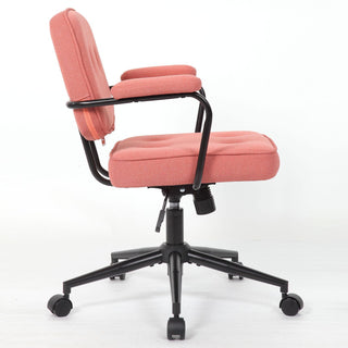 Office Swivel Desk Chair With Curved Armrest, Soft Upholstered Task Chair - Pink