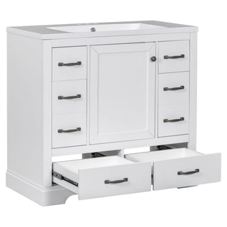 Modern Bathroom Vanity With Sink, 6 Drawers, Adjustable Shelf