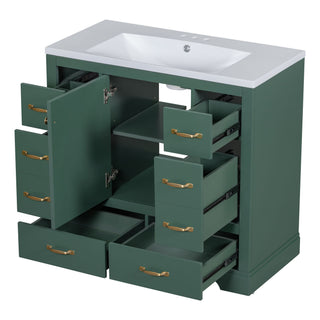 Modern Bathroom Vanity With Sink, 6 Drawers, Adjustable Shelf