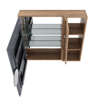 29.63" Wall Mounted Bathroom Cabinet With Adjustable Shelves Storage Cabinet - Imitative Oak