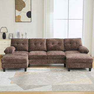 U-Shaped Sectional Sofa 103.5" Fabric Couch With Dual Chaise Lounges, Storage Pockets, Armrest Pillows