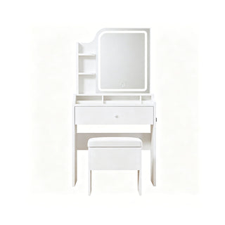 Smart LED Mirror Vanity Set With Storage For Bedrooms - Cream White