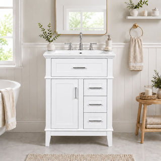 Modern Bathroom Vanity With Sink, Flip Drawer & 3 Drawers, Soft Close Hinges, Adjustable Shelf