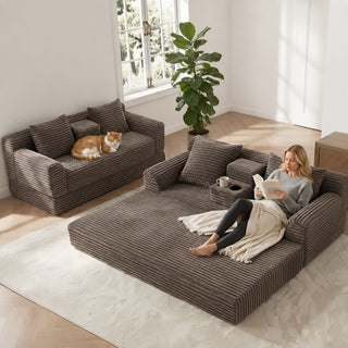 Soft Striped Convertible Sofa Bed, Dual Use Lounge Couch With Cup Holders And Pillows