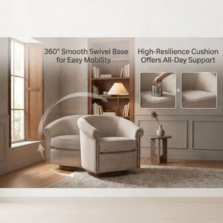 Barrel Swivel Accent Chair, 360 Degree Rotating For Living Room - Sand
