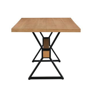 Farmhouse Style X Shaped Legs Dining Table With Metal - Natural