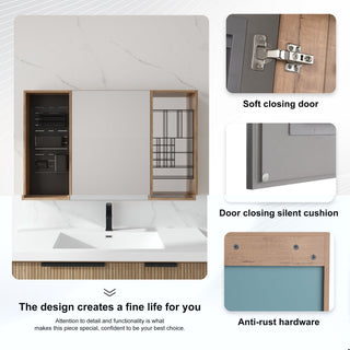 Wall Mounted Bathroom Mirror Cabinet With Storage - Imitative Oak