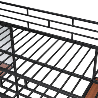 Loft Metal Bed With 3 Layers Of Shelves And Desk, Stylish Metal Frame Bed With board