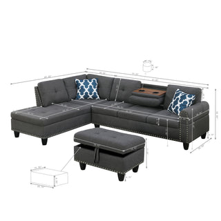 Alger - Left Hand Facing Sofa & Chaise With Ottoman - Dark Gray