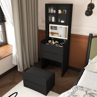 3 In 1 Vanity Table With LED Mirror & Storage Stool For Bedroom