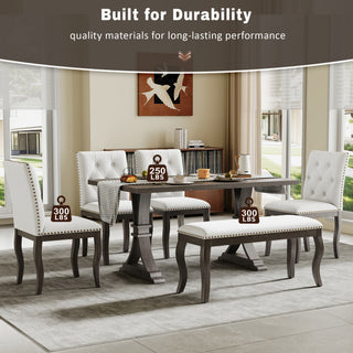 Dining Set With Bench, 6 Piece