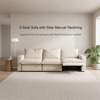 Plush Pillow Top Reclining Sofa, 3 Seat - Cream Beige