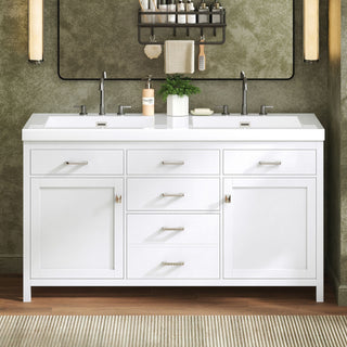 Double Sink Bathroom Vanity With Top, Soft Closing Doors & Drawers, Tip Out Drawer, 2 Cabinet Doors, Adjustable Shelf - White