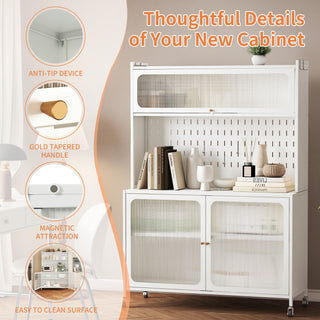 Contemporary Kitchen Pantry Cabinet With Glass Doors, Adjustable Shelves, Steel - Brushed Nickel