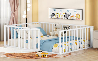 Metal Floor Bed Frame With Fence And Door