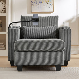 Convertible Chaise Lounge Sofa Chair With USB Ports, Cup Holders, Phone Holder And Storage