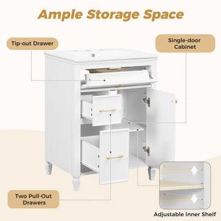 Freestanding Bathroom Vanity With Sink, Soft Close Door, Tip Out Drawer