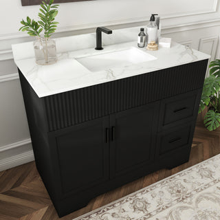 Bathroom Vanity Set, Fluted Cabinet, Soft Close Doors, Single Faucet Hole, Sink Included - Black