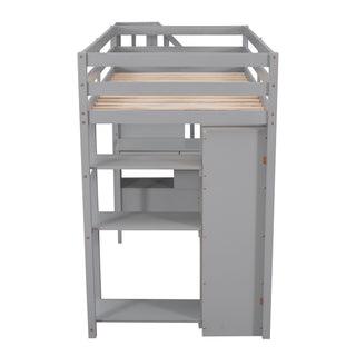 Loft Bed With Storage Drawers, Desk And Stairs With Shelves