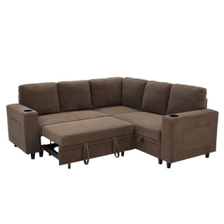 Upholstered L - Shape Sectional Sofa Bed With Pull Out Sleeper And Storage