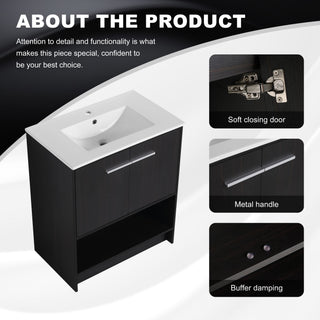Modern Bathroom Vanity With Ceramic Sink, Freestanding Cabinet, Soft Closing Doors