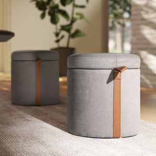 Brandy - Round Upholstered Storage Ottoman With Accent