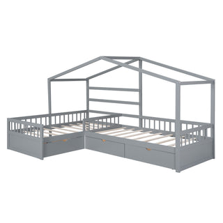 L Shape Platform Bed With 3 Storage Drawers