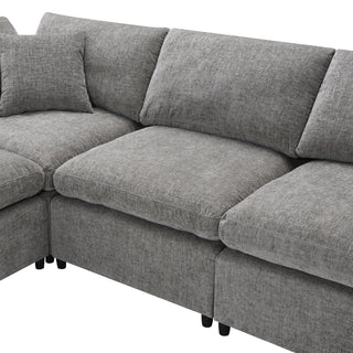 Modern Modular Cloud Sofa Bed, 6 Seat Sectional Couch Set With Ottoman, Free Combination, Convertible U Shaped Sleeper Sofa For Living Room