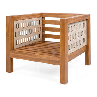 Outdoor Club Chair & Rope Arm And Cushions - Beige / Teak
