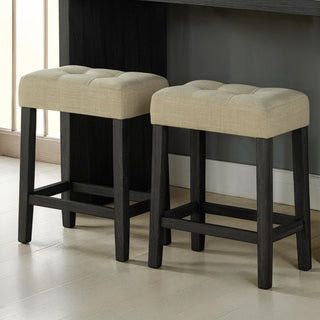 Dining Table Set With Biscuit Tufted Stools - Beige / Black / Gray