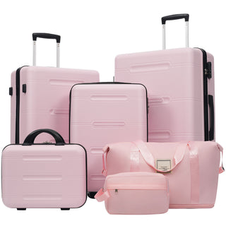 6 Piece Lightweight Hardshell Luggage Set With Double Spinner Wheels, Password Lock