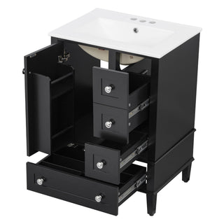Bathroom Vanity With Integrated Basin, Soft Close Drawers, Door Mounted Double Layer Shelf