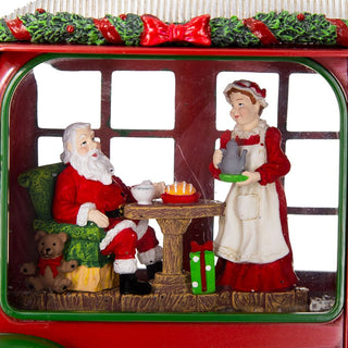 Christmas Plastic / Resin Camper With Mr & Mrs Santa Tea Time LED / Water Spinning / 2 Way Switch, 3*AA Required - Red