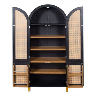 Tall Arched Cabinet With Rattan Doors & Adjustable Shelves