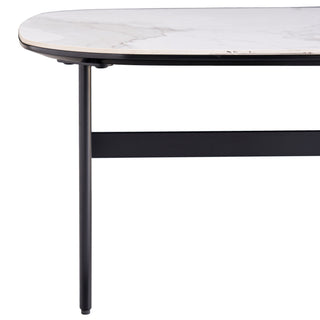 Modern Rectangular Rock Plate Coffee Table Open Space Design Golden Metal Frame Minimalist Living Room Center Table For Lounge Office - Black White