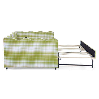 Gingham Daybed With USB Charging Port, Wave-Shaped Design