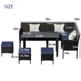 7 Piece Outdoor Furniture Set Waterproof Cushions Glass Table
