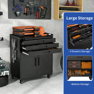 Rolling Tool Cabinet Heavy Duty Garage Storage With Lockable Doors & Drawers