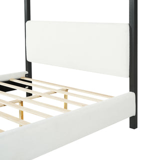 Queen Canopy Bed With Upholstery - White / Black