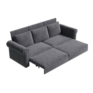 3 In 1 Convertible Sleeper Sofa With Nailhead Trim & Rolled Arm
