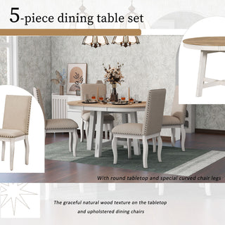 Round Extendable Dining Table Set With 4 Upholstered Chairs