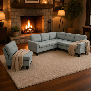 Modular L - Shaped Sectional Sofa 6 Seater 4 Piece, Couch With Chaise - Green