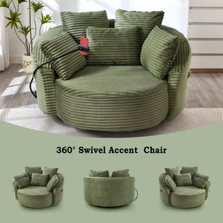 Swivel Accent Barrel Chair With Adjustable Phone Holder, 5 Pillows For Living Room